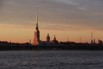 Naklejka premium Россия, Санкт-Петербург, Петропавловская крепость на закате