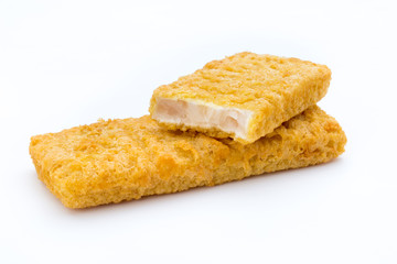 Fish fingers on the white background.