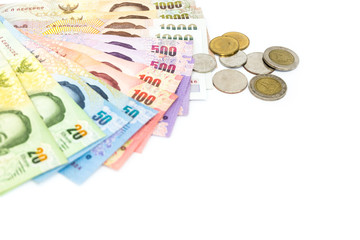 Thai money currency isolated on white background.