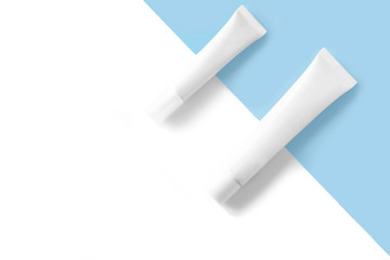 Isolated SPA cosmetic products, branding mock up, top view on color background