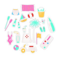 Set of vector flat summer line icons