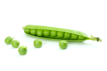 fresh green peas isolated on a white background