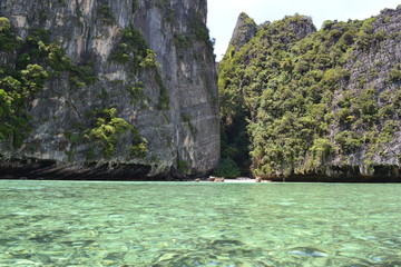 Paradise water with big limestone rocks at Koh Phi Phi