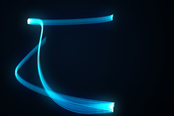 A blue light streak whips around a black background 3d illustration