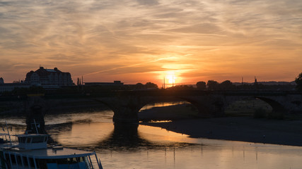 Dresden: Sunset on the Elbe promenade.