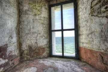 Fototapeta na wymiar Looking out of the Lighthouse