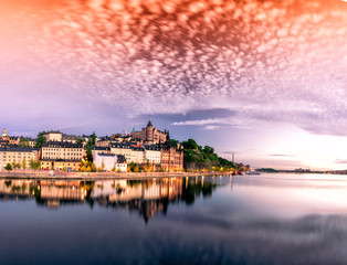 Obraz premium Scenic Stockholm City Old Town Sunset Skyline. Panoramic montage from 12 images