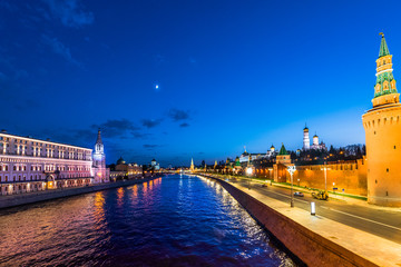 Fototapeta na wymiar Night view of Kremlin and Moscow river in Moscow, Russia