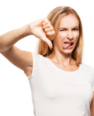 Fototapeta premium Woman showing thumbs down