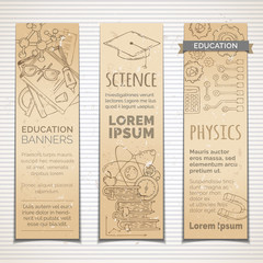 Vector set of vintage science vertical banners.