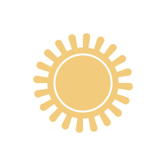 Flat sun icon. Yellow on a white background. For website, mobile. Sign weather.