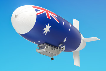 Airship or dirigible balloon with Australian flag, 3D rendering