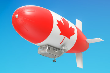 Airship or dirigible balloon with Canadian flag, 3D rendering