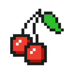 Obraz premium Pixel art cherry icon game fruit