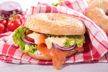 burger with smoked salmon and vegetable