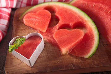 Fototapeta na wymiar watermelon slice cut in heart shape