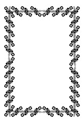 Black and white silhouette frame with decorative flowers. Vector clip art.
