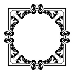 Black and white silhouette frame with decorative flowers. Vector clip art.