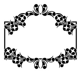 Black and white silhouette frame with decorative flowers. Vector clip art.