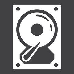 Hard disk solid icon, hardware and hdd, vector graphics, a glyph pattern on a black background, eps 10.
