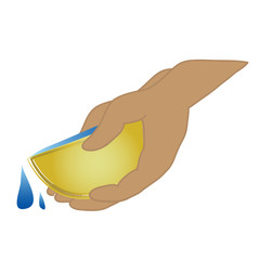 Dark skin hands holding holy water. Symbol of the sacrament of baptism.