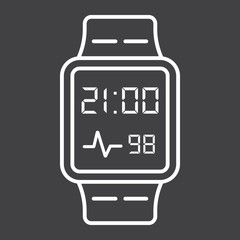 Smart watch line icon, gadget and device, vector graphics, a linear pattern on a black background, eps 10.