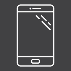 Smartphone line icon, phone and touch screen, vector graphics, a linear pattern on a black background, eps 10.