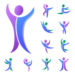 Silhouette abstract people performance character logo human figure pose vector illustration.