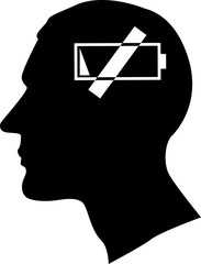 Male profile with a buttery low symbol as a metaphor for a fatigue or a burnout, EPS 8 vector, no white objects, black only