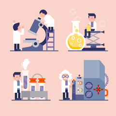  scientists research in laboratory/character cartoon of scientists
