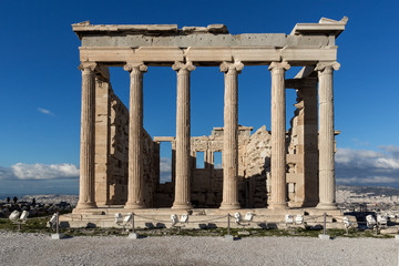 Obraz premium Ancient Greek temple The Erechtheion on the north side of the Acropolis of Athens, Attica, Greece