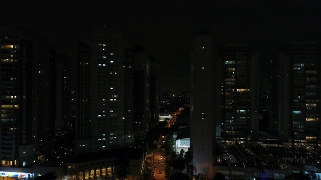 High-density apartment block at night