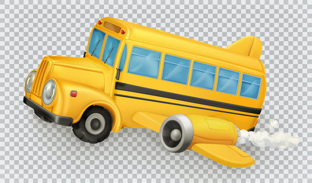 School bus, airplane. 3d vector icon