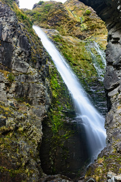 View Of A Waterfall At Aoraki Mt Cook National Park