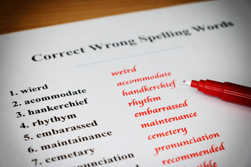 spelling sheet on table