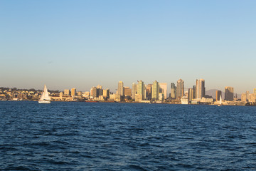 San Diego bay Downtown view. California. Ocean and sailboat