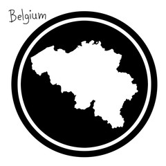 vector illustration white map of belgium on black circle, isolated on white background