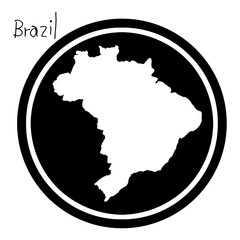 vector illustration white map of Brazil on black circle, isolated on white background