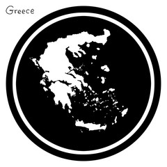 vector illustration white map of Greece on black circle, isolated on white background