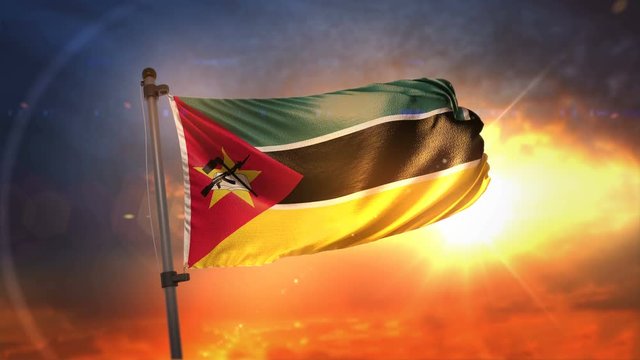 Mozambique Flag Backlit At Beautiful Sunrise Loop Slow Motion 4K