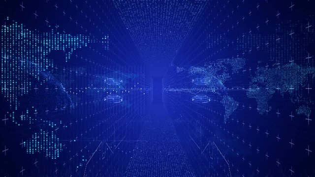 Technologic intro.Camera zoom in through cosmic corridor.Hud interface.Blue