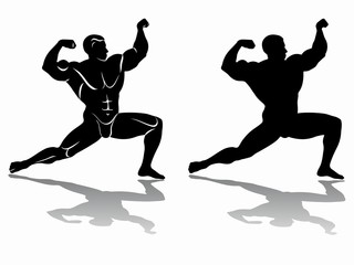 silhouette of bodybuilder , vector drawing