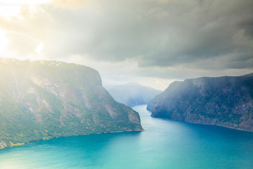 Fototapeta na wymiar Aurland fjord from Stegastein view point, Norway
