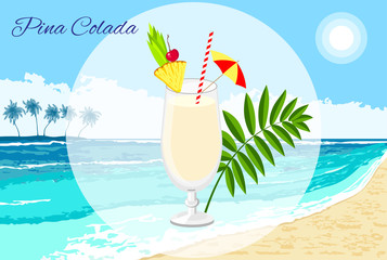 Pina Colada cocktail  on the seaside background