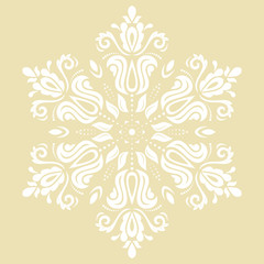 Elegant round white ornament in classic style. Abstract traditional pattern with oriental elements, Classic vintage pattern