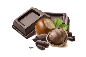 Nut chocolate squares composition isolated