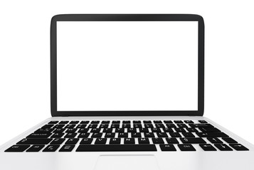 Modern Laptop PC with blank LCD screen isolated on white background -3D rendering, mock up template