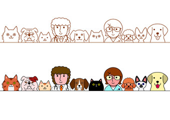 veterinarians and pet cats and dogs border set