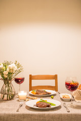 The food on the table and wine