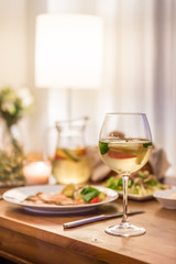 The food on the table and wine